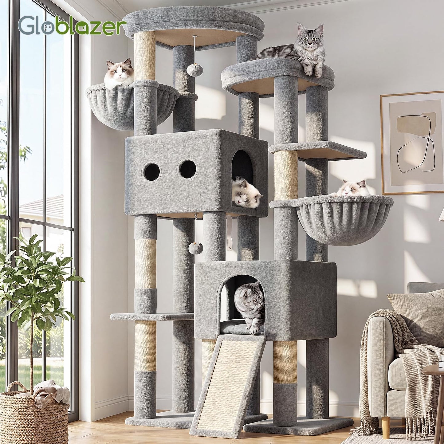 Cactus Cat Tower for Indoor Cats, Heavy Duty Cat Trees for Large Cats Adult Big Cats Maine Coon Cat Tree Tower with Scratching Post, Extra Large Top Perch, Cat Condos, F61, Green, 61inch