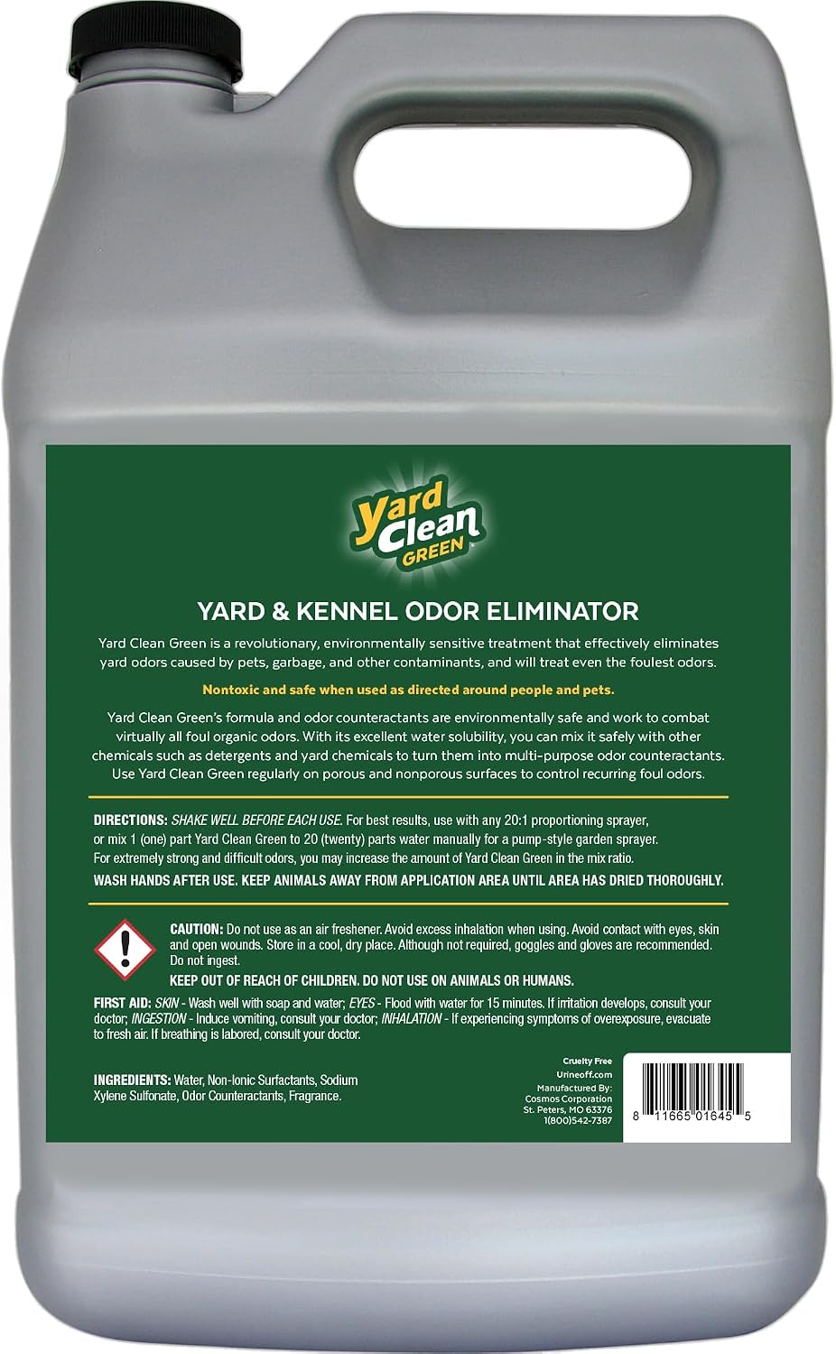 Yard Clean Green Yard and Kennel Odor Eliminator | Cat & Dog Odor Eliminator | Earth Friendly (1 Gallon)