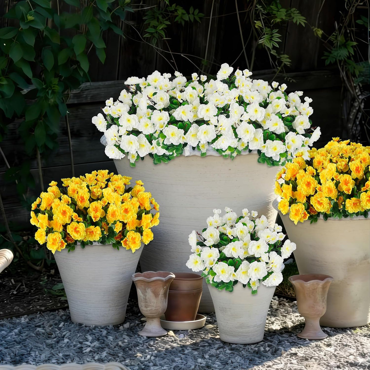 2 Pcs Artificial Flowers for Outdoors Faux Silk Camellia Yellow Flowers