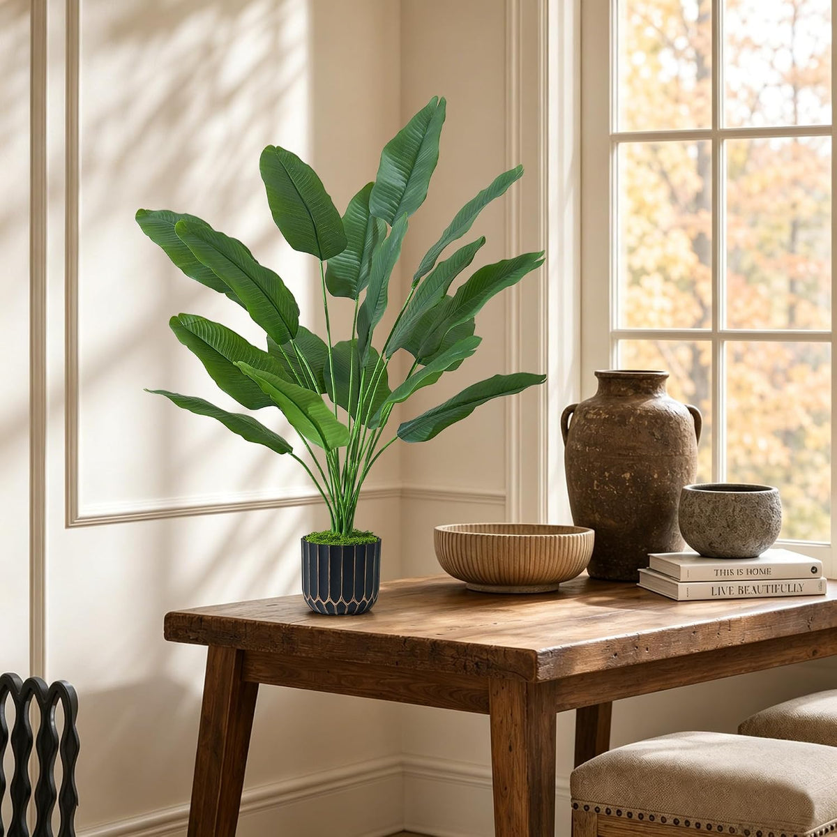 Fake Plants Monstera Plant, 28" Artificial Potted Plants Indoor with Black Gold Pot for Home Decor, Faux Plants Greenery for Living Room Bedroom Office Entryway Porch House Decoration