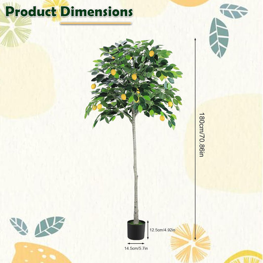 6FT Artificial Lemon Tree for Room, Faux Lemon Plant Realistic Leaves Lemon