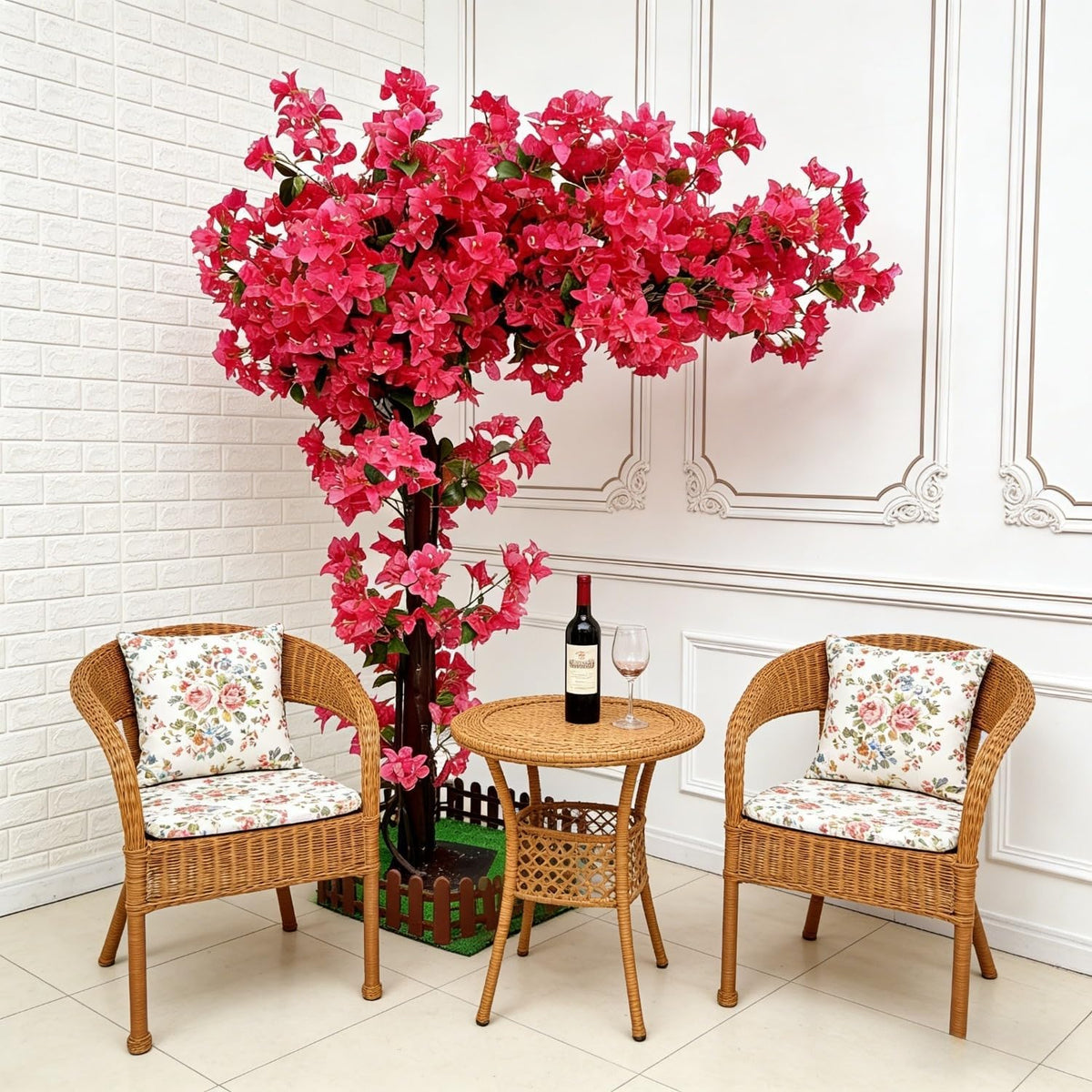 8.2FT Artificial Cherry Blossom Tree with Pink Flowers, Faux Tree for Wedding, Home, Party, Indoor Decor (Red Bougainvillea, 8.2FT x 6.56FT /98.5INCH x 78INCH)