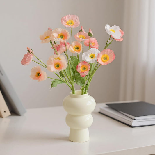 9Pcs Artificial Poppy Flowers 23.22" Realistic Silk White Red Champagne Faux Poppies Flowers Ranunculus Fake Poppy Stems for Wedding Bouquets Home Office Outdoor Decor Flower Arrangement(Mixed Colors)