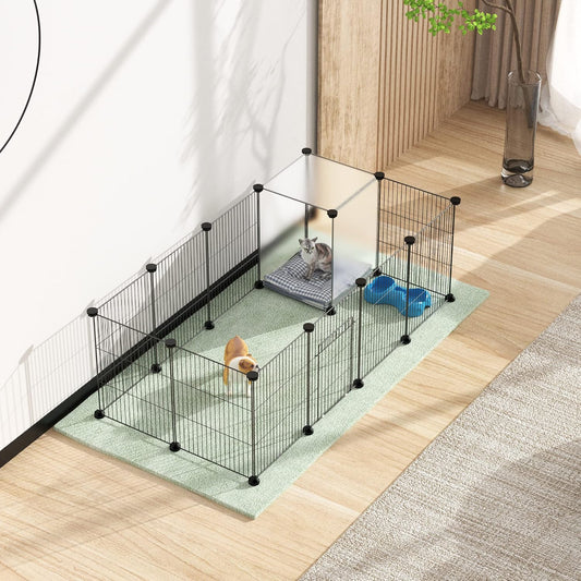 Pet Playpen, Small Animal Cage DIY Wire Fence with Door 15 Panels, Black