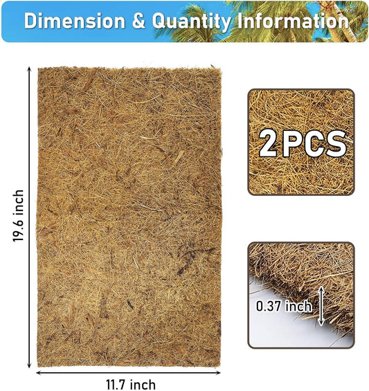 PIVBY 2 PCS Reptile Carpet, Natural Coco Coir Mat (19.6" x 11.7"), Coconut Fiber Substrate Pet Terrarium Liner for Bearded Dragon Tortoise Habitat Lizards Turtles Snakes Iguana Hermit Crab