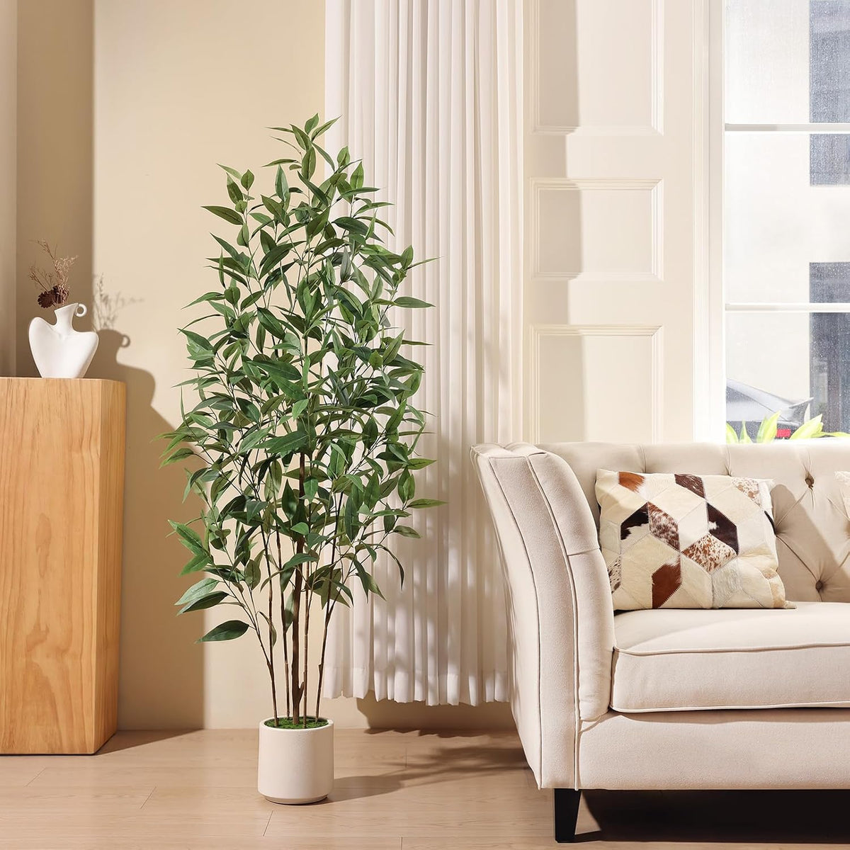 4Ft Artificial Eucalyptus Plant with White Planter