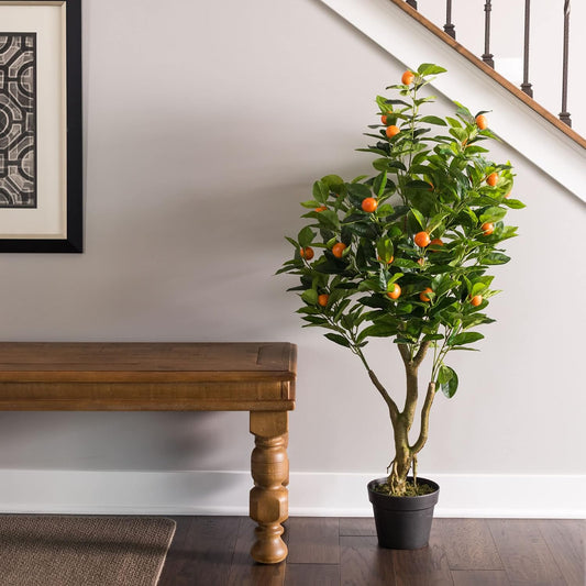 48" Real Touch Artificial Orange Tree, 4 ft Tall Potted Faux Orange Tree with Realistic Leaves and Fruit, Perfect Indoor Decoration for Home or Office, Maintenance-Free, Easy Care