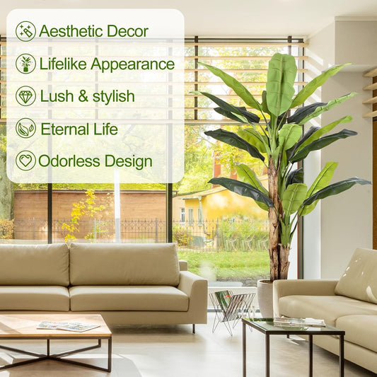 8.5ft Extra Tall Artificial Banana Tree, Fake Banana Leaf Plant with 26 Faux Banana Leaves, Perfect for Home Indoor Outdoor Patio Office Tropical Decor