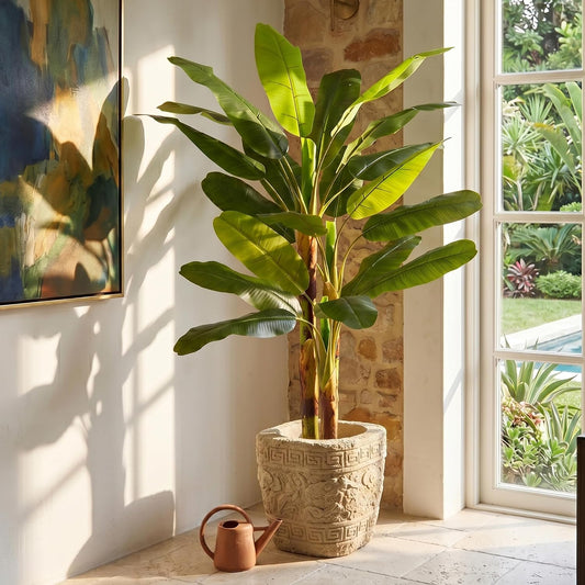 7FT Artificial Banana Tree Tall Fake Banana Leaf Plant Faux Banana Silk Tree Faux Banana Leaves for Home Swimming Pool Indoor Outdoor Patio Tropical Decor
