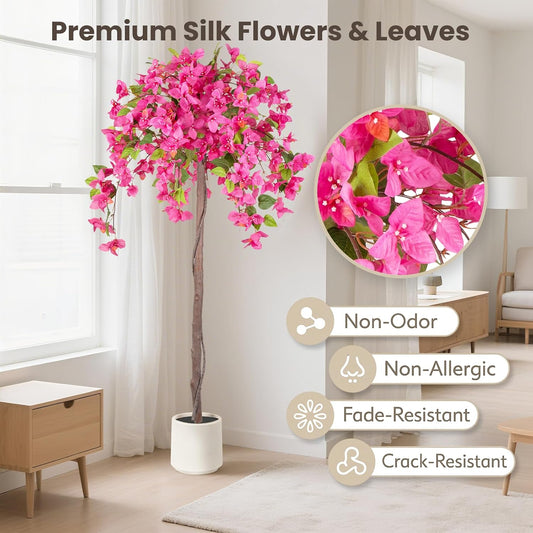 5FT Fake Bougainvillea Tree with Pink Blossoms – Lifelike Artificial Flowering Plant for Indoor Home Decor, Ideal for Entryway, Living Room, or Balcony