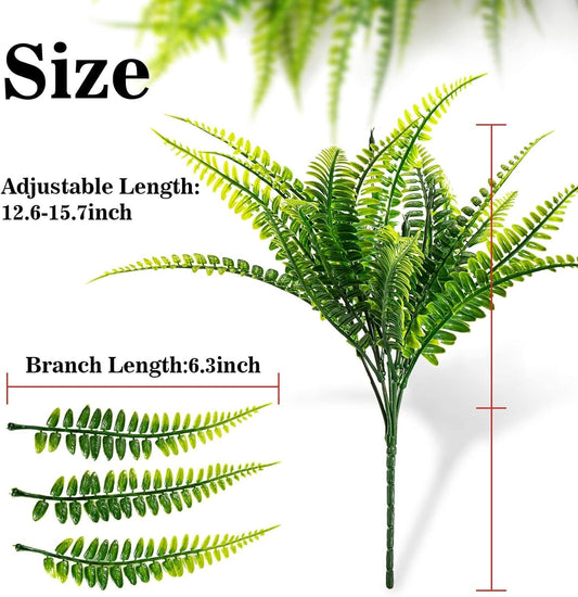 MAQIHAN 10 Pcs Fake Fern - Artificial Ferns for Outdoors - Faux Ferns for Outdoor Planter Large Outdoor Patio Decor Boston Fern Artificial Plants Faux Greenery Porch Decor