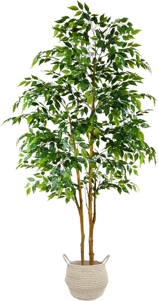 Artificial Ficus Tree 7ft Fake Floor Plant with Woven Basket