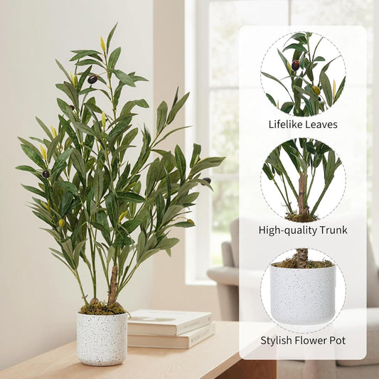 24" Artificial Magnolia Tree in White Planter, Realistic Magnolia Grandiflora with 6 Lifelike Flowers, Fake Potted Plant for Home Office Decor Indoor Outdoor