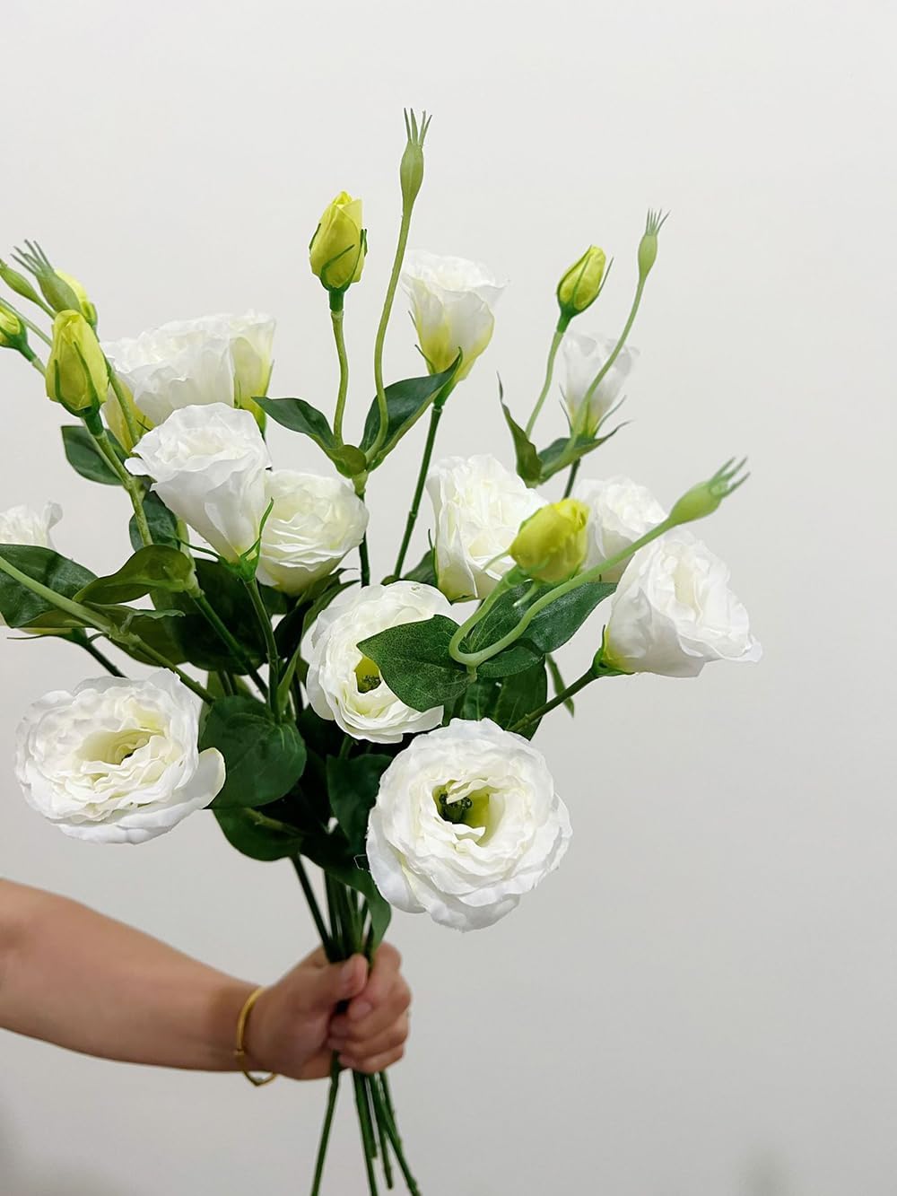 5Pcs Artificial Silk Lisianthus Flower Stem 26In Fake Eustoma Lisianthus Flower Branches for DIY Wedding Party Home Decor (Green)