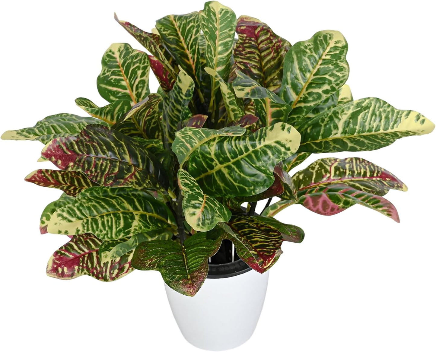 Artificial Croton Plant Leaf Branches Lifelike Tropical Houseplant Bush Stems for Home Office Decoration 2 Pack