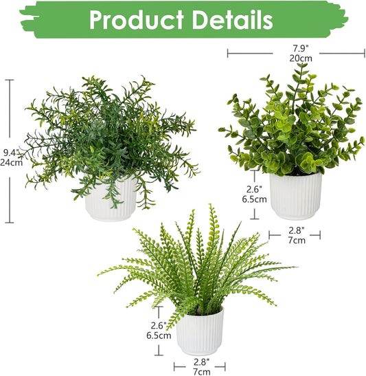4 Pack Artificial Potted Plants Eucalyptus Rosemary Boston Fern ZZ Plant Fake Plant in Pot Small Faux Plant Greenery Aesthetic Indoor Home Decor Bathroom Bedroom Table Shelf Office
