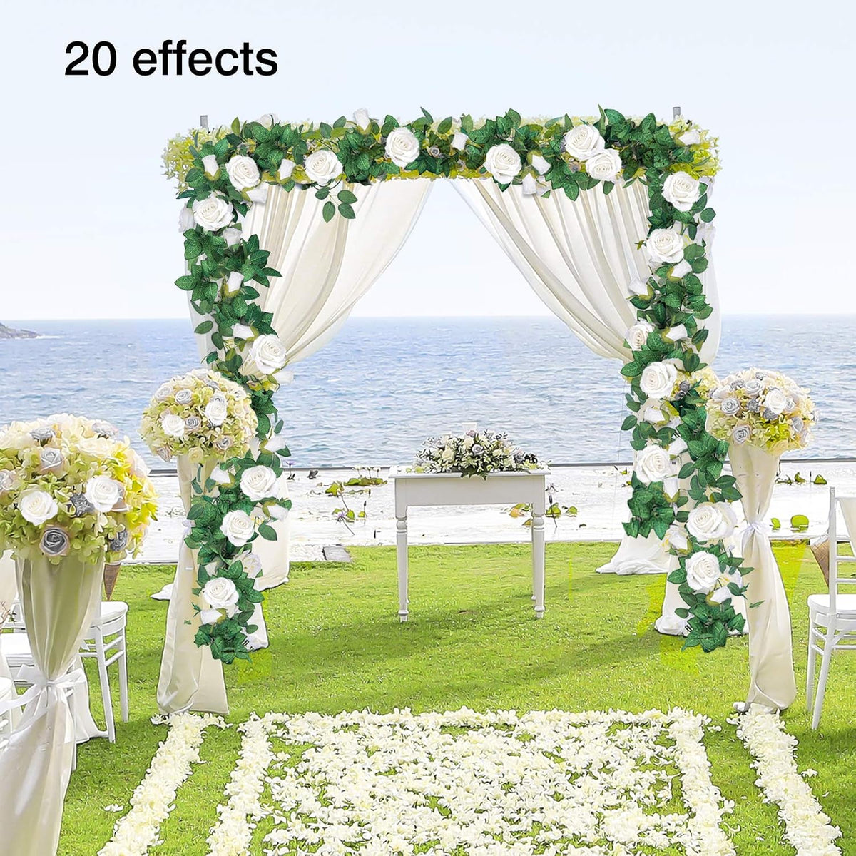 4Pcs(26 FT) Artificial Rose Vine Fake Flower Garland Fake Silk Rose Hanging Vine for Wedding Party Background Arch Garden Background Decoration (Pink)
