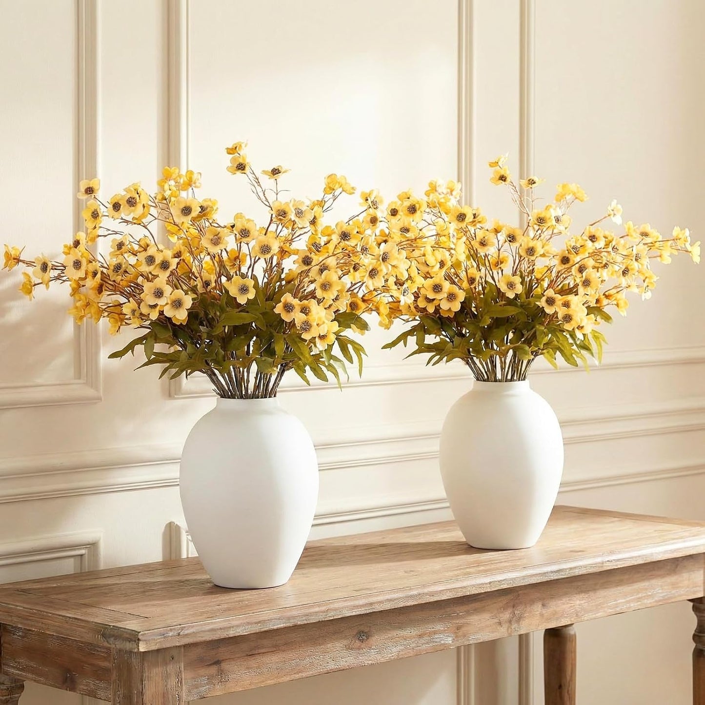 White Cherry Blossom Branches – 6 Pcs 33.5" Long Stem Artificial Flowers for Tall Vase, Premium Faux Silk Spring Decor, Realistic Fake Cherry Blossoms for Home, Wedding & Table Centerpieces