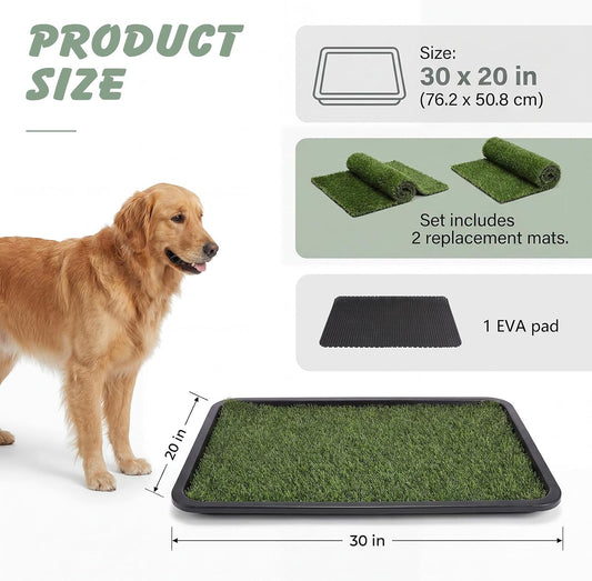 Dog Grass Pad with Tray, 30 x 20 in, 2 Replacement Pads Included