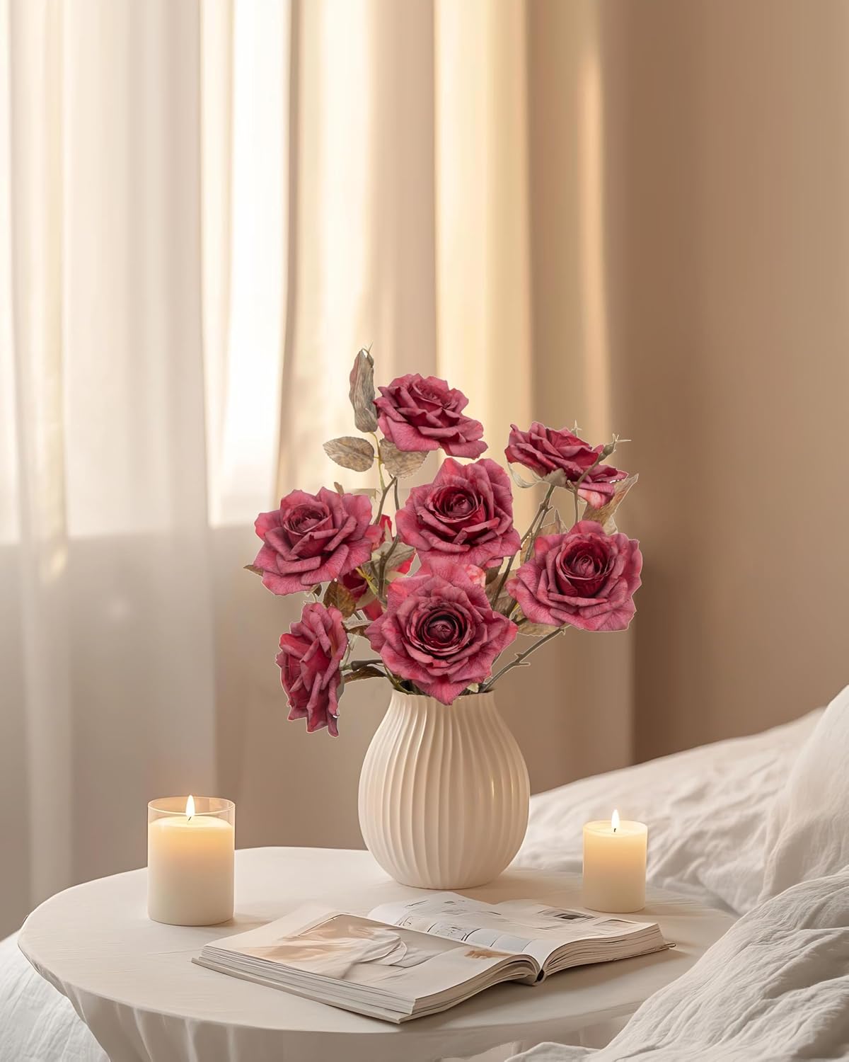 4pcs Artificial Roses Flowers Fake Silk Rose with Long Stem for Flower Arrangement Wedding Centerpiece Party Table Decoration(White)