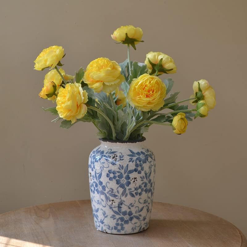 6PCS Artificial Ranunculus Flowers with Real Touch Stem for Household Arrangement (Light Orange)