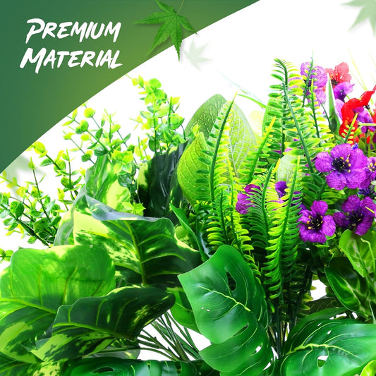 14 Bundles Artificial Plants Flower Outdoor, UV Resistant Faux Greenery with Flowers & Cascading Vines, Fake Plants for Planters, Window Boxes, Hanging Baskets & Garden Decor