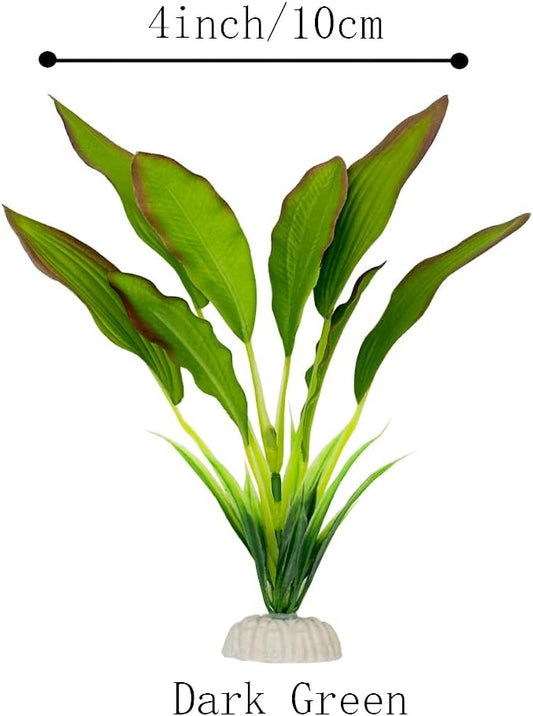2pcs Set Green Artificial Plant Fish Tank Decor Aquarium Decorations Betta Leaf pad Hammock 8inch Silk/Plastic Plant Goldfish Fish Bowl Small Tank Plants (Green-2pcs-Set)