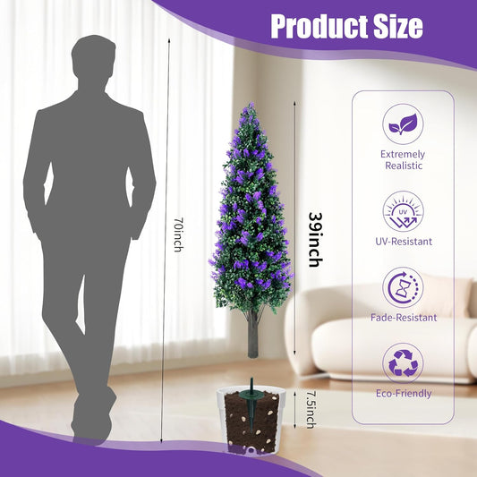 Artificial Lavender Topiary Trees, 3.3FT, Set of 2 with Spike | Fake Plants Bushes, UV Resistant Faux Shrubs for Outdoor Indoor Planter, Outside Realistic Evergreen Front Yard Porch Decor