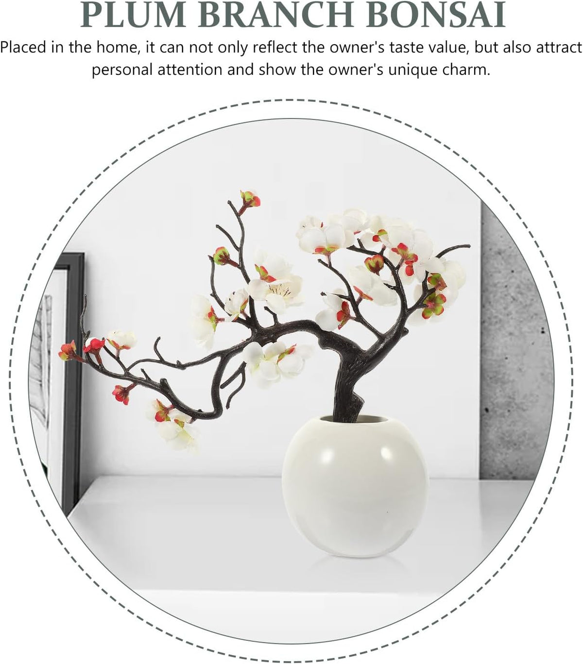 Artificial Plum Potted Plant Fake Potted Bonsai Plum Blossom Flowers Artificial Decorative Bonsai Tree Artificial Flowers Faux Potted Flower Peach Statuette Cloth