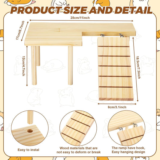 22 Pcs Hamster Platform Set, Hamsters Cage Accessories Include 1 Hamster Platform 1 Wooden Hideout Tubes Tunnels 20 Handcrafted Flowers for Dwarfs Syrian Guinea Pig Rats Gerbils Mice Habitat Decor
