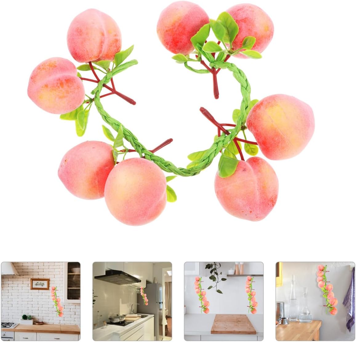 3 Pcs Artificial Peach Clusters, Realistic Fake Fruit for Home Kitchen Decor, Lifelike Faux Peaches for Photography Props, Fruit Basket Fillers & Summer Party Decoration