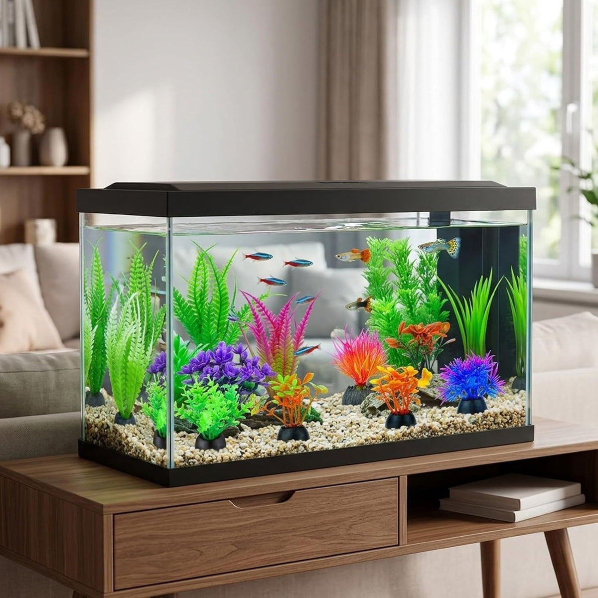 20Pcs Fish Tank Decorations Set, Mini Aquarium Plants, Fish Tank Decor, Small Fish Tank Decorations for Home and Office Aquariums