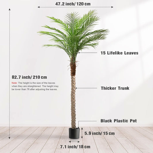 Artificial Phoenix Palm Tree 8ft Tall Outdoor Indoor Decor Fake Plants with 18 Adjustable Leaves, Large Faux Sago Palm Tree for Home Office Living Room Yard Outside Patio Poolside (2, 8ft)