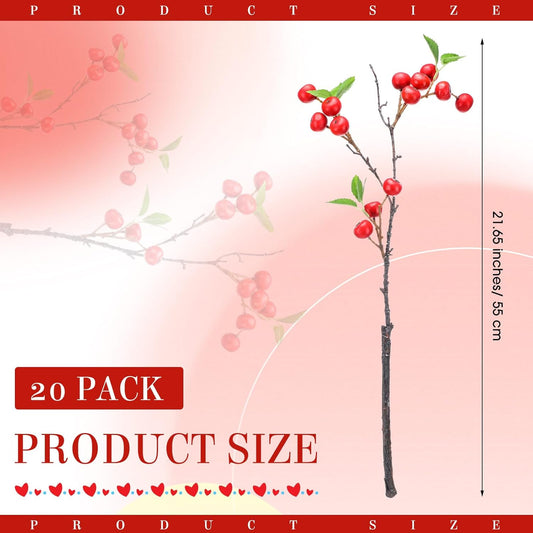 12 Pcs Artificial Fake Apple Branches 21.65 Inches Realistic Faux Berry Stems Fall Decorations for Home Fake Fruit Plant for Vase Filler Centerpieces Harvest Decorations(Vibrant Color)