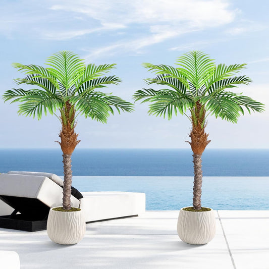 6ft Tall Triple Golden Cane Palm Artificial Tree Large Tropical Palm Tree UV Resistant Fake Plant in Pot for Indoor Outdoor Big House Living Room Outside Patio Office Home Decor 1Pack
