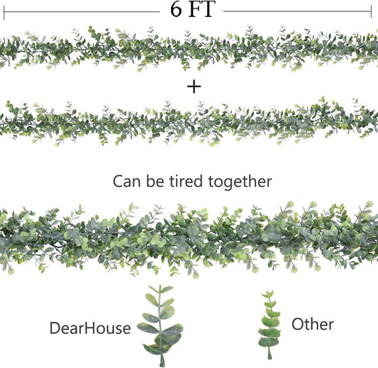 Faux Eucalyptus Garland Plant, 2 Pack Artificial Vines Hanging Eucalyptus Leaves Greenery Garland for Wedding Backdrop Arch Wall Decor, 6 Feet/pcs UV Protected Indoor Outdoor