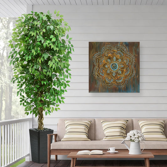 7FT Artificial Ficus Tree, 84 Inch Realistic Faux Silk Ficus Floor Plant with Black Planter & Pebbles, Tall Fake Potted Tree for Indoor Home Office Living Room Corner Decor