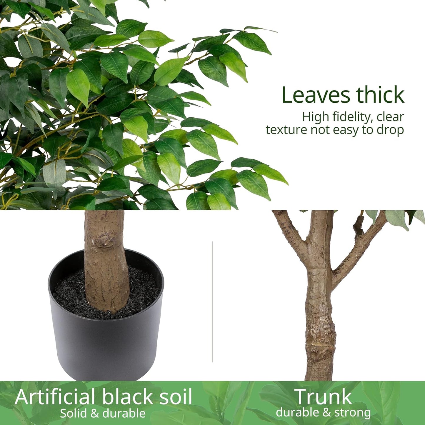 Artificial Ficus Tree - 4 FT Tall Silk Fake Tree with Pot - Lifelike Foliage & Branches for Indoor/Outdoor Decor