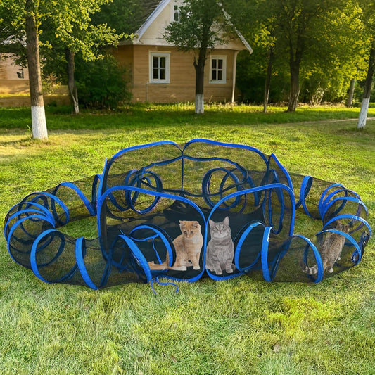 Small Animal Playpen Guinea Pig Hedgehog Cage Rabbit Cage with Fun Surround Tunnel Breathable & Transparent Pop Open Exercise Yard Fence with Top Cover Anti Escape