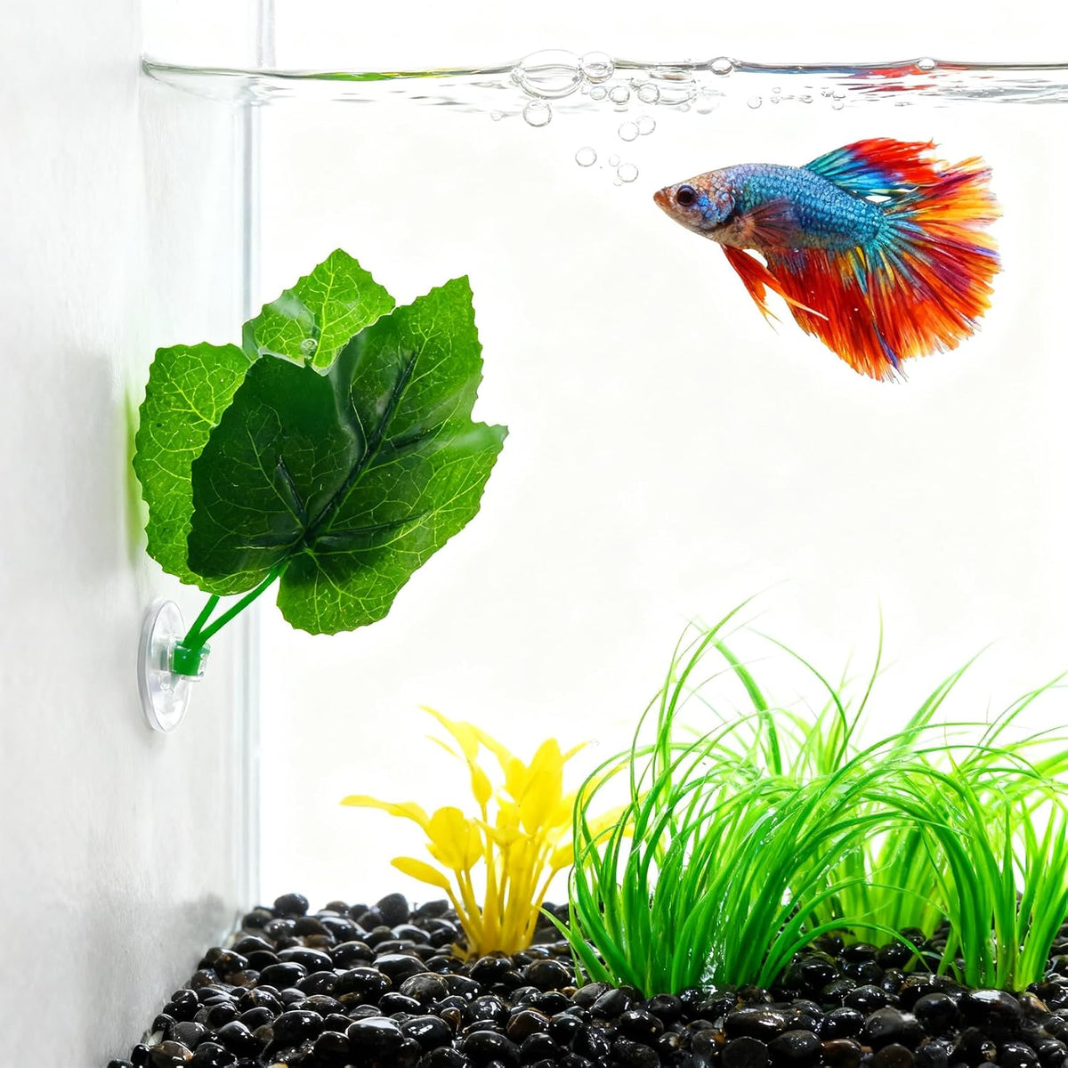 Betta Fish Plant Hammock - Aquarium Floating Leaf Decor with Suction Cup Beta Fish Hideout for Resting Simulating Habitat