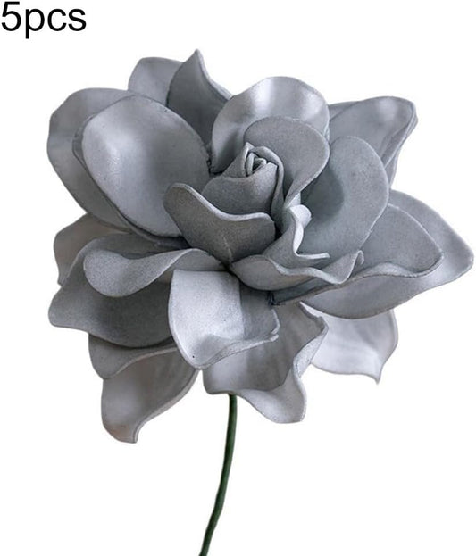 5pcs Artificial Gardenia Flowers, Vibrant EVA Simulated Bouquet for Home Decor, Living Room, Bedroom Centerpiece, Wedding Party Decoration, Low Maintenance Fake Plants(Gray)