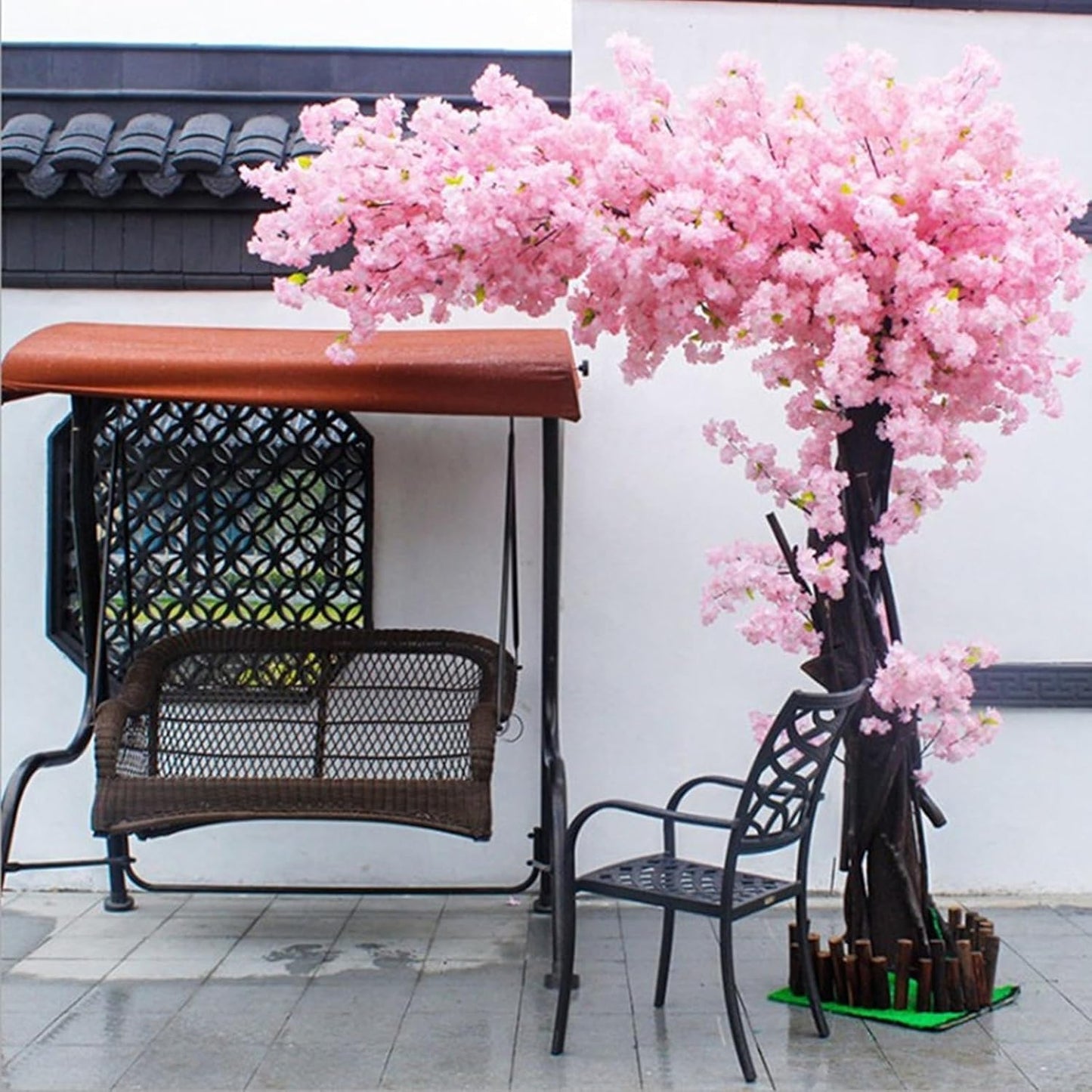 Artificial Trees for Indoor Decor, Pink Wishing Tree Christmas Tree Artificial Faux Peach Blossom Tree with Wood Trunk Artificial Plants for Home Office Indoor Decor (3.9x3.2Ft)