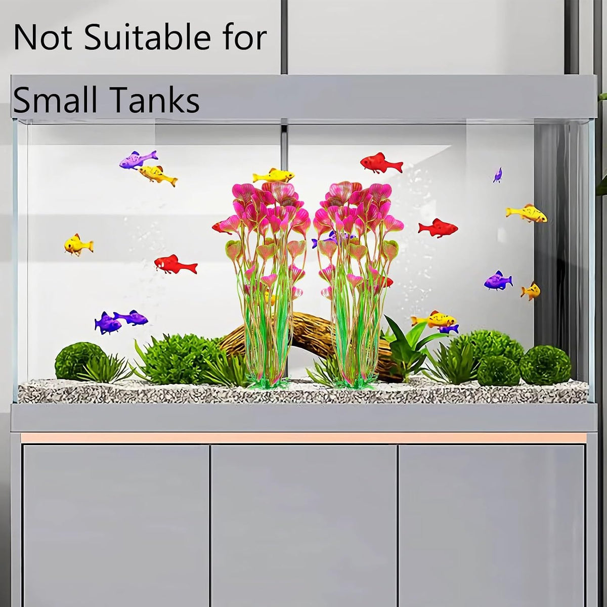 Artificial Fish Tank Plants, Plastic Aquarium Accessories Large, 15.5 inch Purple Decorations, 2pcs