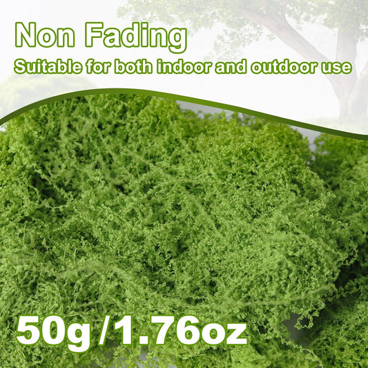 50g/1.76oz Fake Moss for Crafts, Light Green Plants Indoor, DIY Decorative Moss for Fairy Garden Floral Wedding Model Making Glass Containers Home