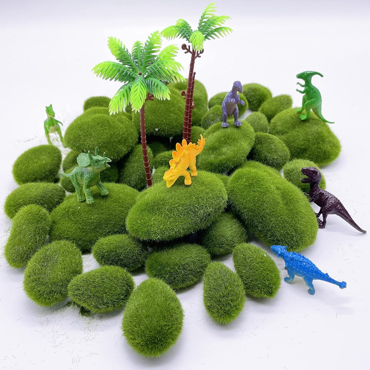 40PCS Artificial Moss Rocks Decorative Moss Balls Green Moss Covered Stones for Plants Decor Home Craft 4 Size