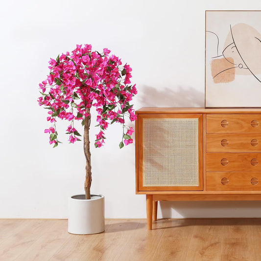 4FT Artificial Bougainvillea Trees with Wood Trunk and Pink Flowers