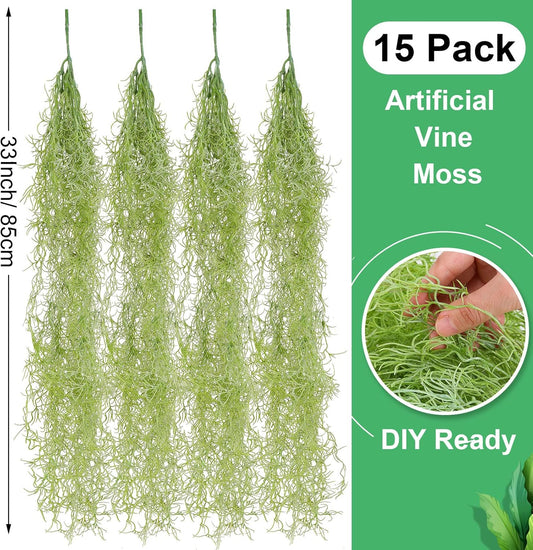 15 Pcs Spanish Moss Faux Hanging Moss Garland Fake Greenery Artificial Decor for Crafts(43 Inch,Green)