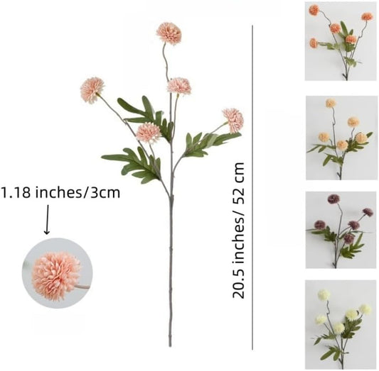 20.5“Silk Flowers with Stems Plastic Flower,Chrysanthemum Flowers Artificial Dandelion,Faux Flower Stems for Wedding Outdoors Party Garden Home Decor (6, Beige)