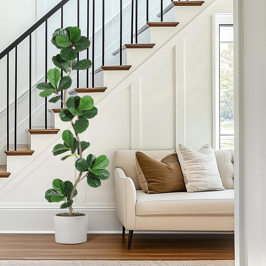 6 ft Artificial Fiddle Leaf Fig Tree with Black Nursery Planter