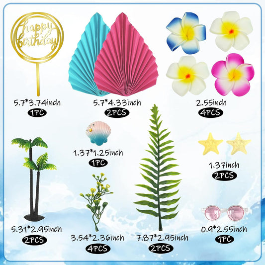 Summer Flower Cake Toppers Hawaiian Beach Cake Decorations